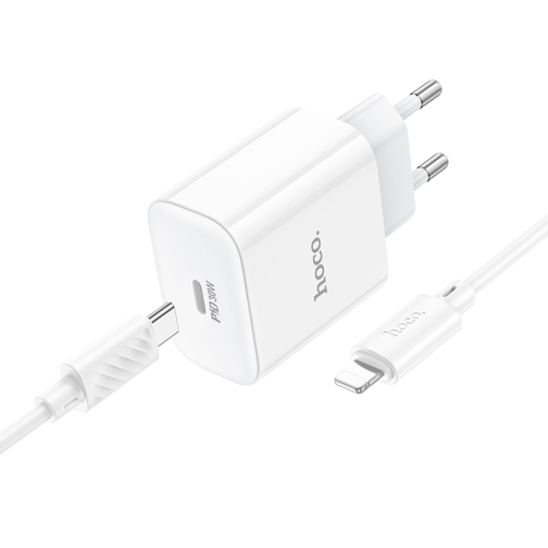 Купити Мережевий Зарядний Пристрій Hoco C76A Pro 1USB-C PD/QC 30W+Type-C to Lightning, 3