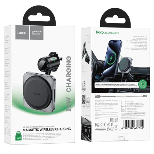 Купить Автодержатель Hoco HW15 Speed Magnetic Wireless 15W
