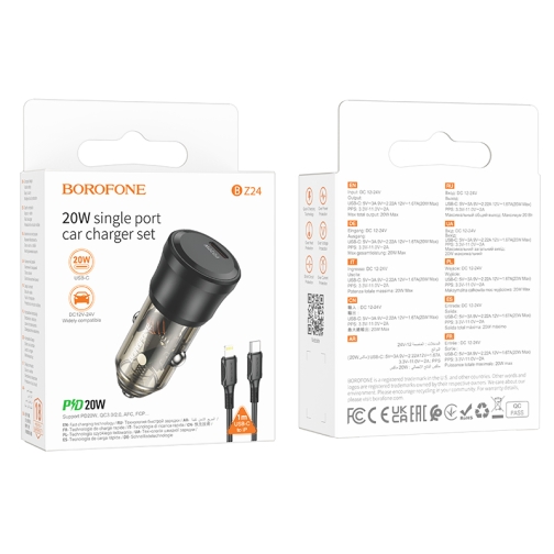 Купить Авто Зарядное Устройство Borofone BZ24 1USB-C QC/PD20W+Type-C to Lightning
