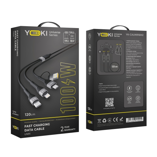 Купити Кабель USB YOKI UNIVERSE YK-UN91 USB-A/Type-C to Type-C/Lightning 100W 1.2m, 2
