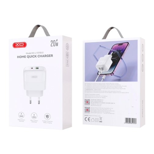 Купити Мережевий Зарядний Пристрій XO L137 1USB-C/1USB PD/QC 20W