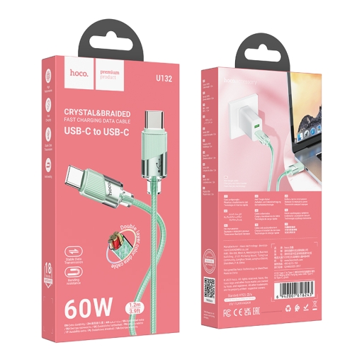 Купить USB Hoco U132 60W Type-C to Type-C 1.2m, 3