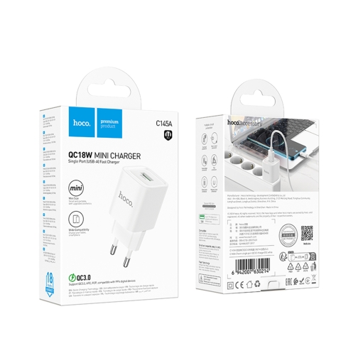 Купити Мережевий Зарядний Пристрій Hoco C145A 1USB QC 18W, 2