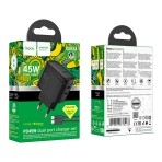 Купити Мережевий Зарядний Пристрій Hoco CS62A 2USB-C PD/QC 45W GAN+Type-C to Type-C, 2