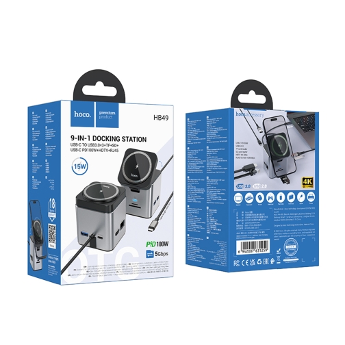 Купити Хаб USB Hoco HB49 Type-C to HDTV+PD100W+USB3.0*3+SD+TF+RJ45(1Gbps)+Wireless 15W, 2