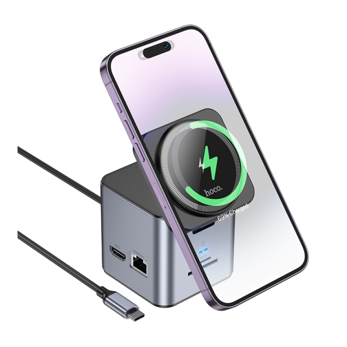 Купити Хаб USB Hoco HB49 Type-C to HDTV+PD100W+USB3.0*3+SD+TF+RJ45(1Gbps)+Wireless 15W, 4