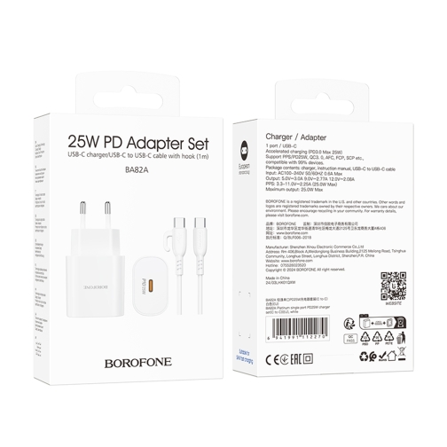 Купити Мережевий Зарядний Пристрій Borofone BA82A 1USB-C PD/QC 25W+Type-C to Type-C, 2