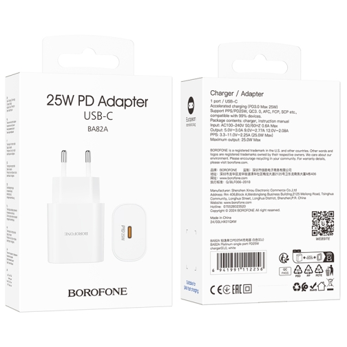 Купити Мережевий Зарядний Пристрій Borofone BA82A 1USB-C PD/QC 25W, 2