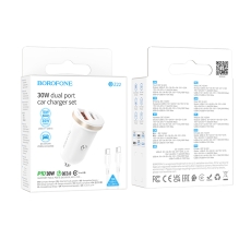 Купити Автомобільний Зарядний Пристрій Borofone BZ22 1USB/1USB-C QC/PD30W+Type-C to Type-C