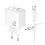 Купить Сетевое Зарядное Устройство Borofone BAS44A 1USB-C/1USB PD/QC 20W+Type-C to Type-C, 3