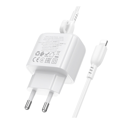 Купити Мережевий Зарядний Пристрій Borofone BAS44A 1USB-C/1USB PD/QC 20W+Type-C to Lightning, 5