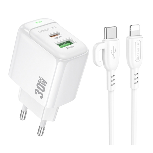 Купить Сетевое Зарядное Устройство Borofone BAS45A 1USB-C/1USB PD/QC 30W+Type-C to Lightning