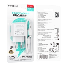 Купить Сетевое Зарядное Устройство Borofone BAS45A 1USB-C/1USB PD/QC 30W+Type-C to Lightning