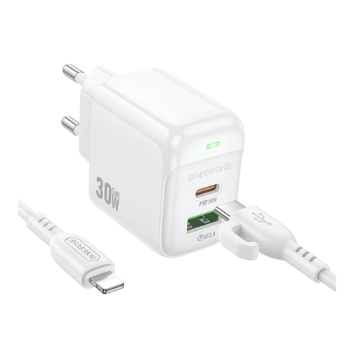 Купить Сетевое Зарядное Устройство Borofone BAS45A 1USB-C/1USB PD/QC 30W+Type-C to Lightning, 3