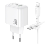Купить Сетевое Зарядное Устройство Borofone BAS45A 1USB-C/1USB PD/QC 30W+Type-C to Lightning, 4