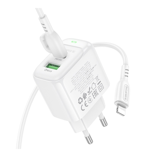 Купить Сетевое Зарядное Устройство Borofone BAS45A 1USB-C/1USB PD/QC 30W+Type-C to Lightning, 5