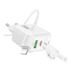 Купить Сетевое Зарядное Устройство Borofone BAS45A 1USB-C/1USB PD/QC 30W+Type-C to Lightning, 6