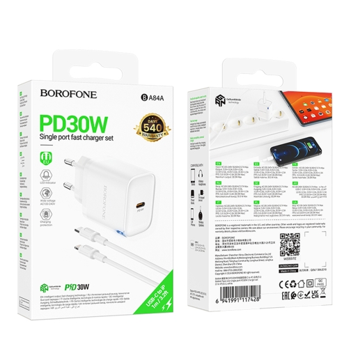 Купити Мережевий Зарядний Пристрій Borofone BA84A 1USB-C PD/QC 30W+Type-C to Lightning, 2