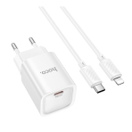 Купити Мережевий Зарядний Пристрій Hoco C148A 1USB-C PD/QC 30W+Type-C to Lightning, 3