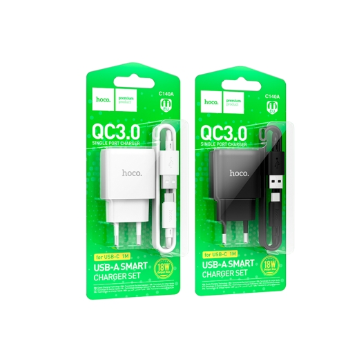 Купити Мережевий Зарядний Пристрій Hoco C140A 1USB QC 18W+USB to Type-C, 6