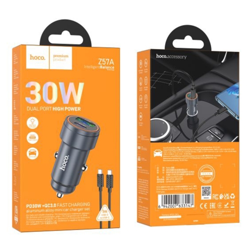 Купити Автомобільний Зарядний Пристрій Hoco Z57A 1USB/1USB-C PD30W/QC3.0+Type-C to Type-C, 2