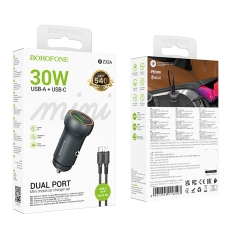 Купити Автомобільний Зарядний Пристрій Borofone BZ32A 1USB/1USB-C QC/PD30W+Type-C to Lightning