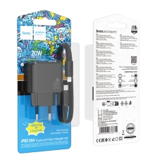 Купить Сетевое Зарядное Устройство Hoco CS16A 1USB-C/1IP PD/QC 20W+Type-C to Lightning