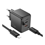 Купити Мережевий Зарядний Пристрій Hoco CS16A 1USB-C/1IP PD/QC 20W+Type-C to Lightning, 3