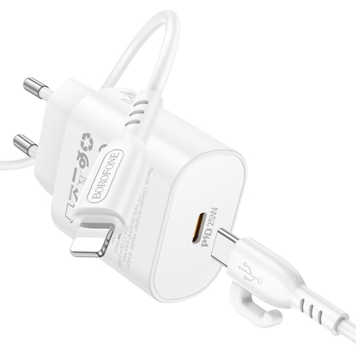 Купить Сетевое Зарядное Устройство Borofone BA82A 1USB-C PD/QC 25W+Type-C to Lightning, 6