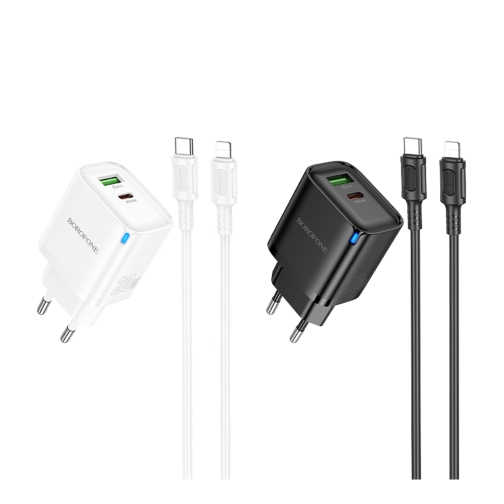 Купити Мережевий Зарядний Пристрій Borofone BA83A 1USB-C/1USB PD/QC 20W+Type-C to Lightning