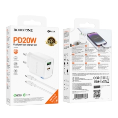 Купить Сетевое Зарядное Устройство Borofone BA83A 1USB-C/1USB PD/QC 20W+Type-C to Lightning