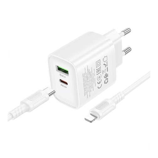 Купити Мережевий Зарядний Пристрій Borofone BA83A 1USB-C/1USB PD/QC 20W+Type-C to Lightning, 7