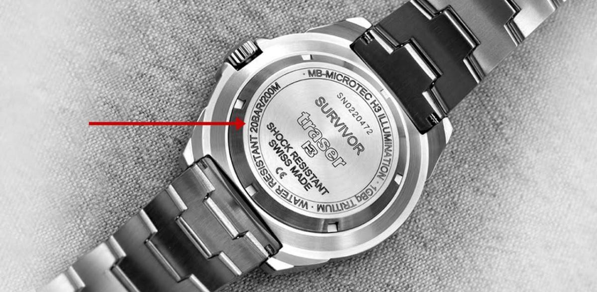 Рейтинг водонепроницаемости WR на задней крышке часов