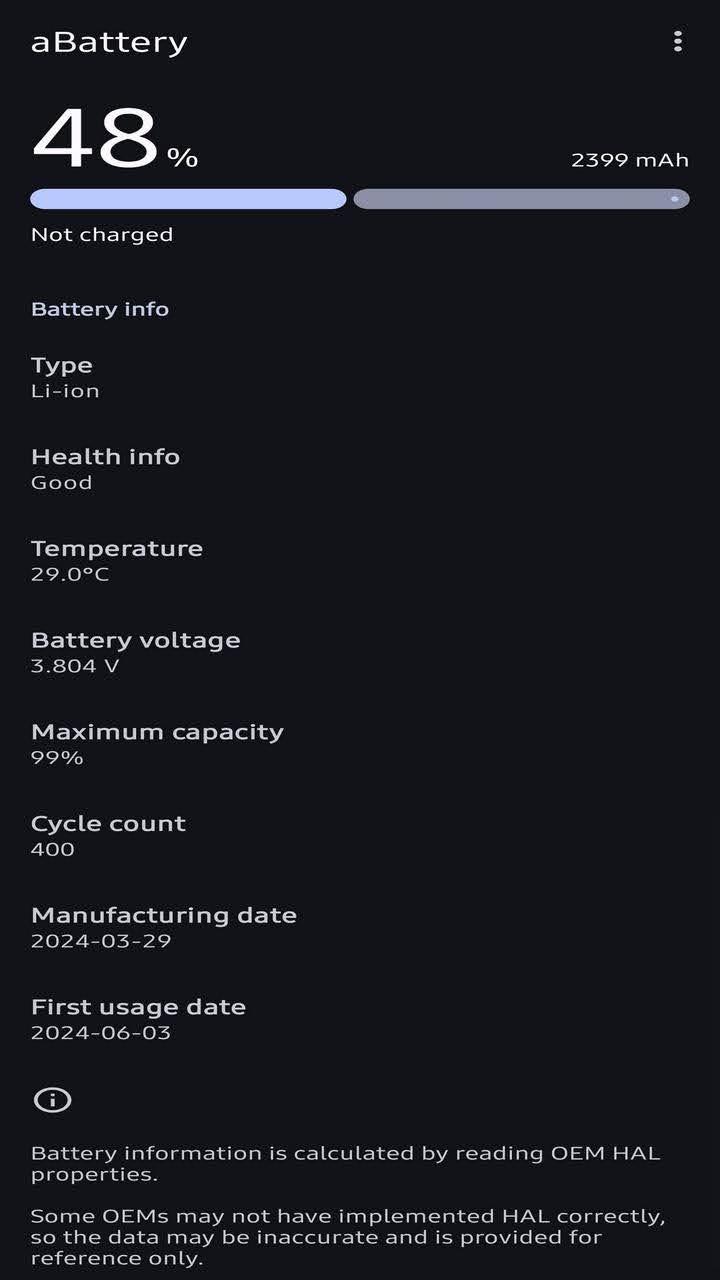 Отчёт о состоянии батареи телефона на Android в программе AccuBattery